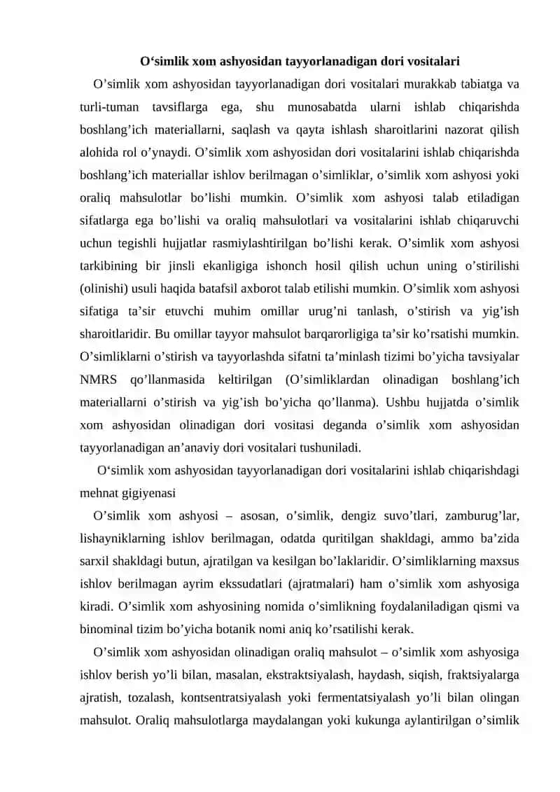 O’simlik xom ashyosidan dori vositalari 2