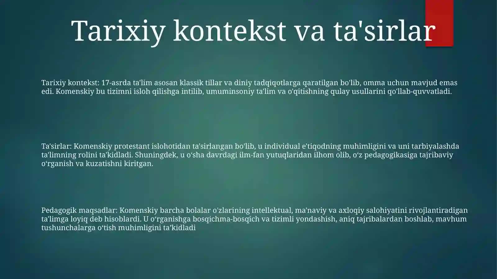 Yana Amon Komeniskiyning Pedogogik Go'Yalari 2