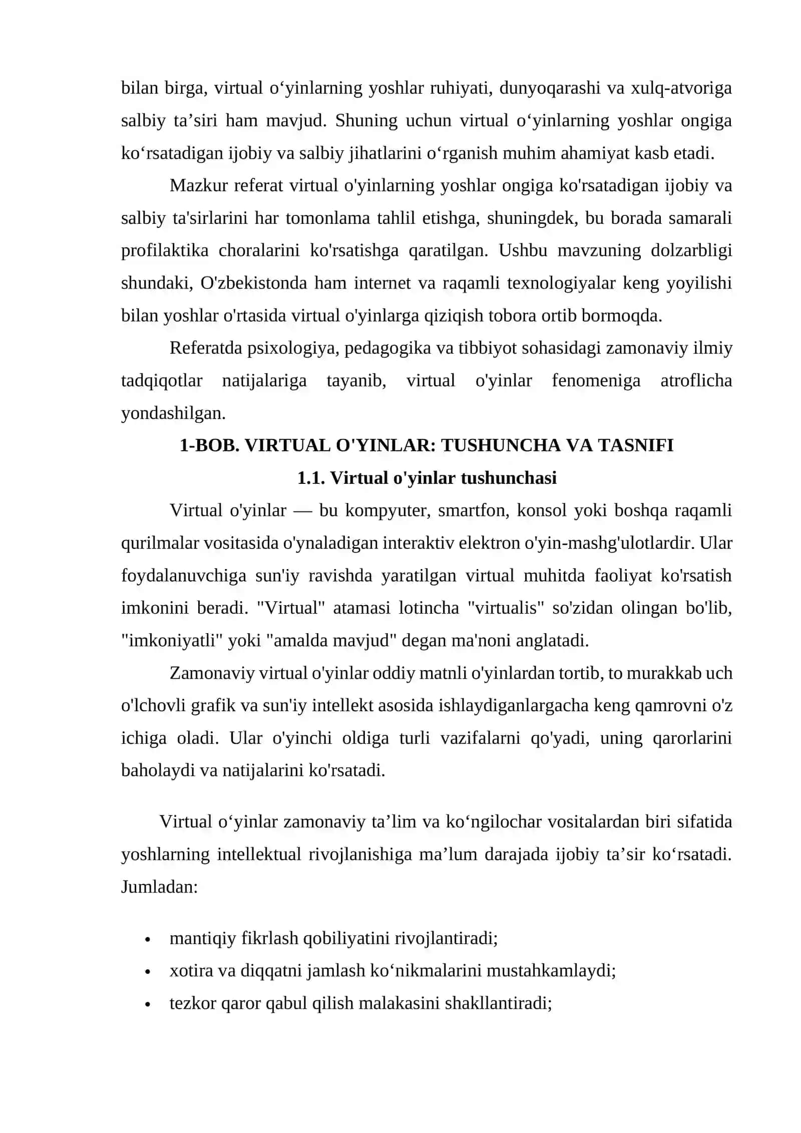 VIRTUAL O'YINLAR: TUSHUNCHA VA TASNIFI 2