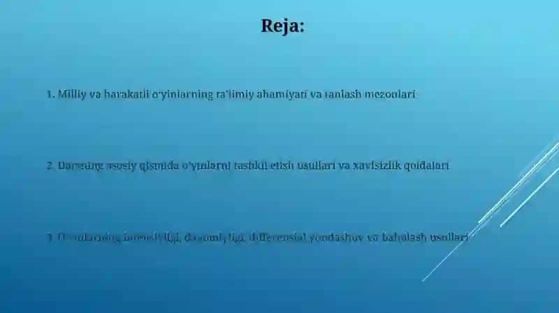 Milliy va harakatli o’yinlar jismoniy tarbiya darsi 2