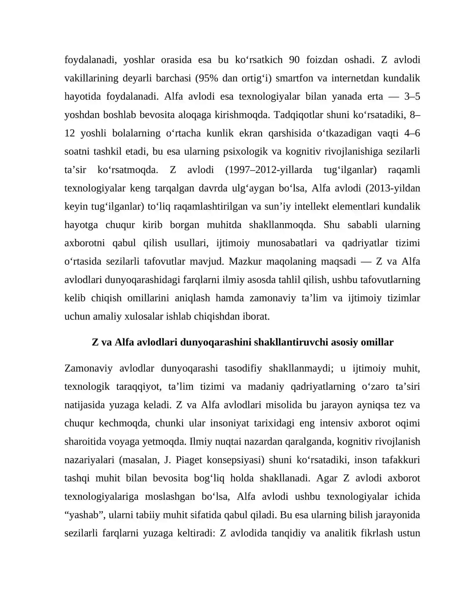 AVLODLAR TOʻQNASHUVI: "Z AVLODI VA ALFA AVLODI"NING DUNYOQARASHIDAGI FARQLAR 2