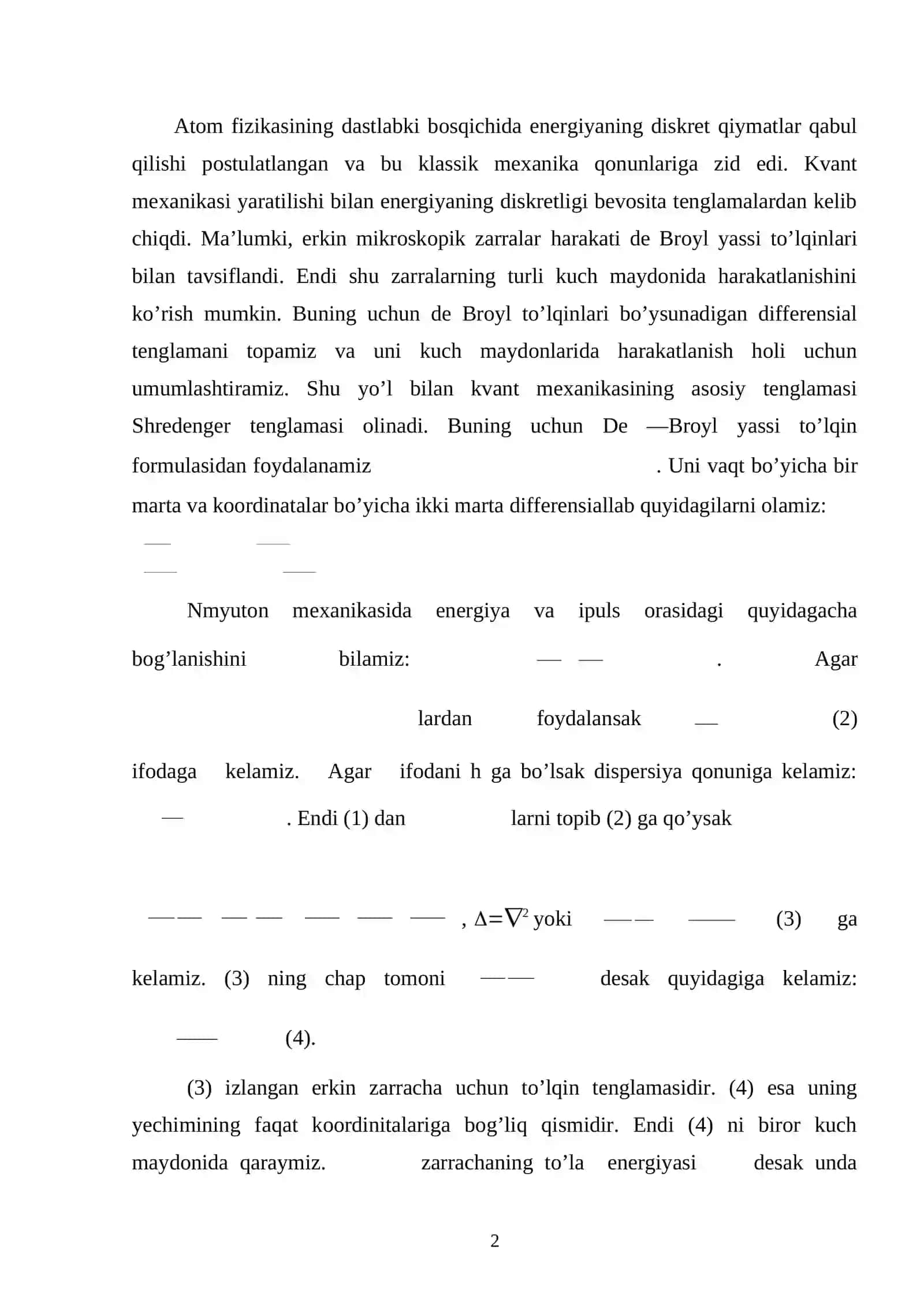 Atom va molekulalalr uchun Shredenger tenglamasi 2