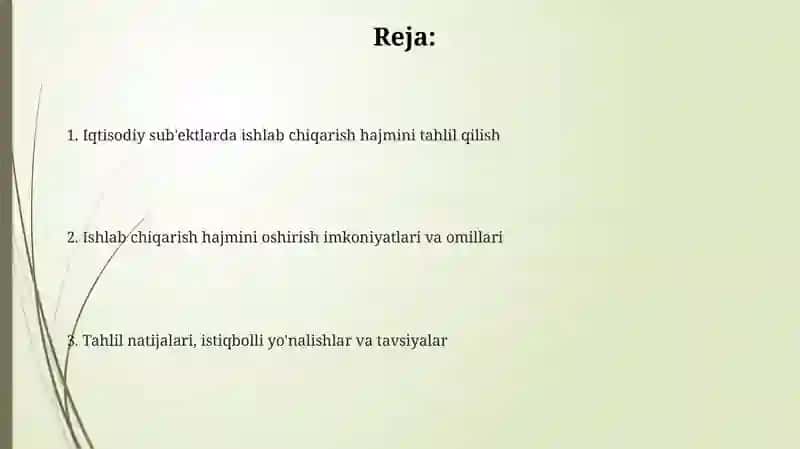 Ishlab chiqarish hajmini tahlil qilish 2