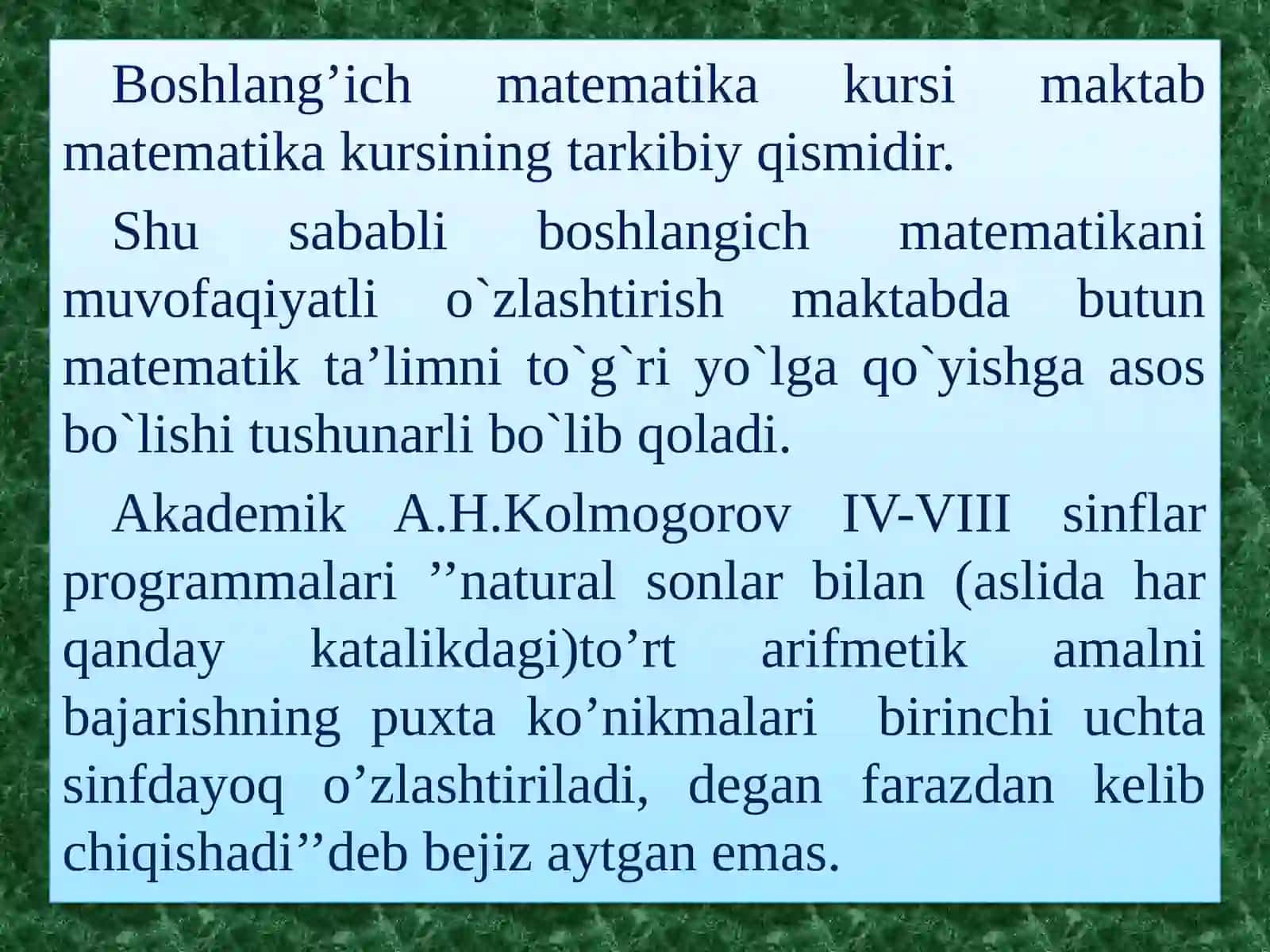 Boshlang’ich sihmatematika darslari 2