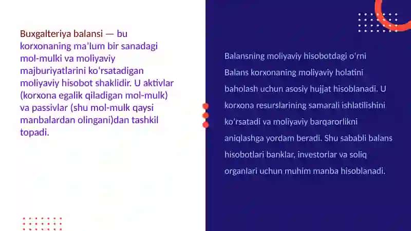Buxgalteriya balansi tushunchasi va maqsadi 2