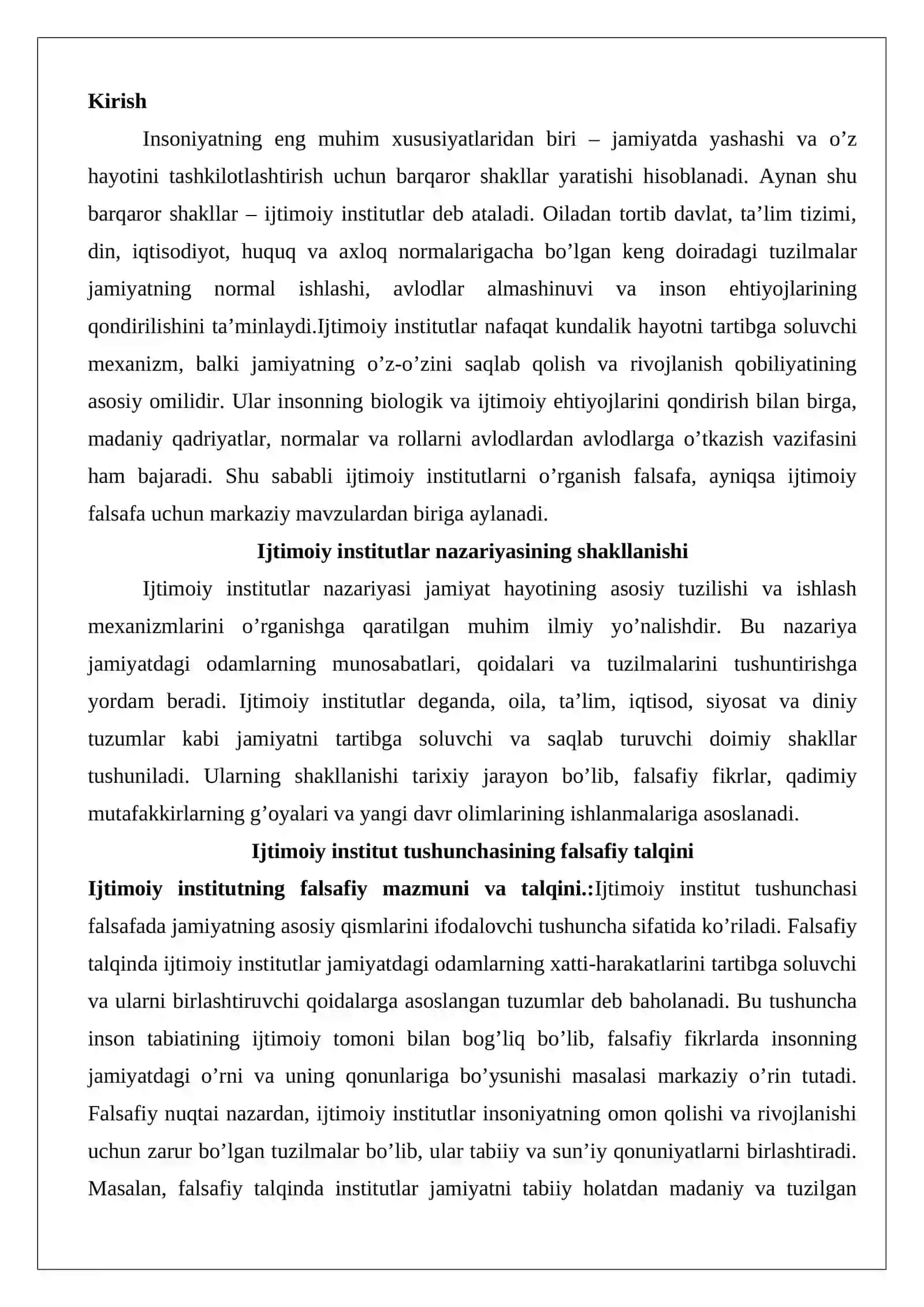 Ijtimoiy institutlarning shakllanishi va ahamiyati 2