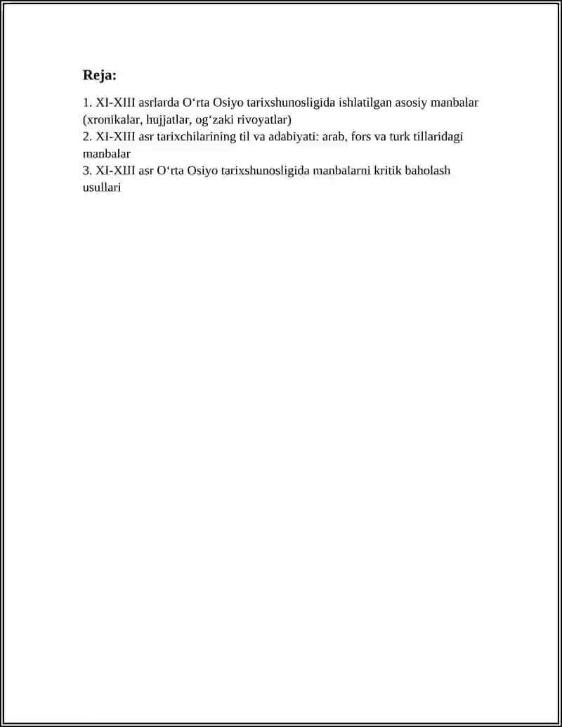 XI-XIII ASRLARDA OʻRTA OSIYO TARIXSHUNOSLIGI 2