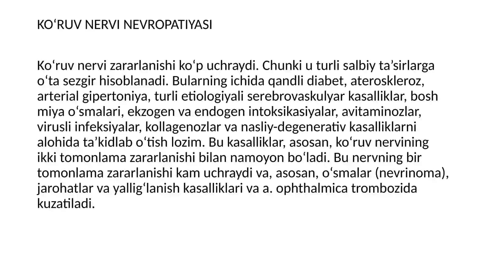 KO’RUV NERVI KASALLIKLARI 2