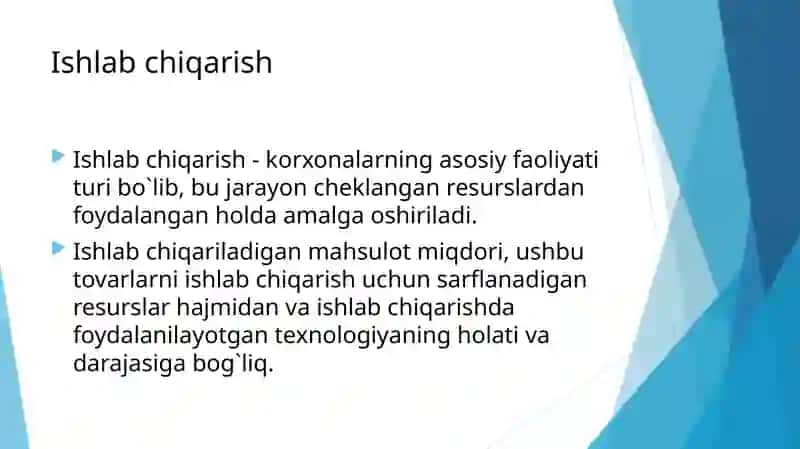 Ishlab chiqarish nazariyasi. Ishlab chiqarish xarajatlari 2