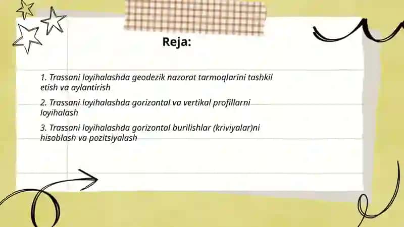 Trassani loyhalashda geodezik masalalar va ularni yechimi 2