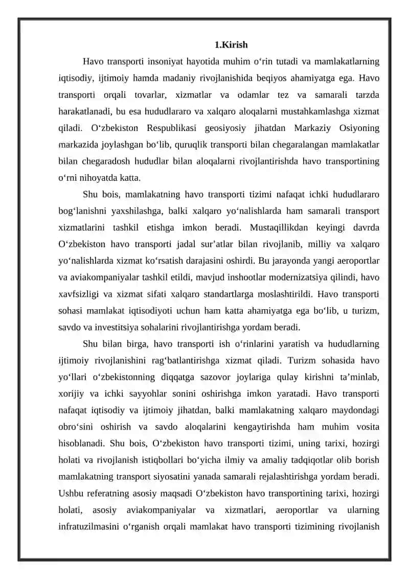 O‘zbekiston Respublikasi havo transporti 2