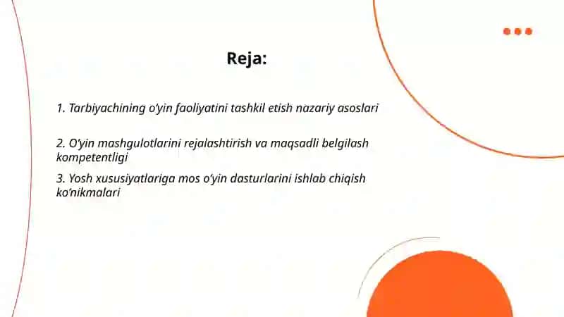 Tarbiyachining o’yin faoliyat mashgulotlarini tashkil qilishdagi kompetentligi 2