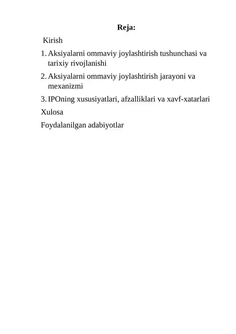 Aksiyalarni ommaviy joylashtirish va uning iqtisodiy ahamiyati 2