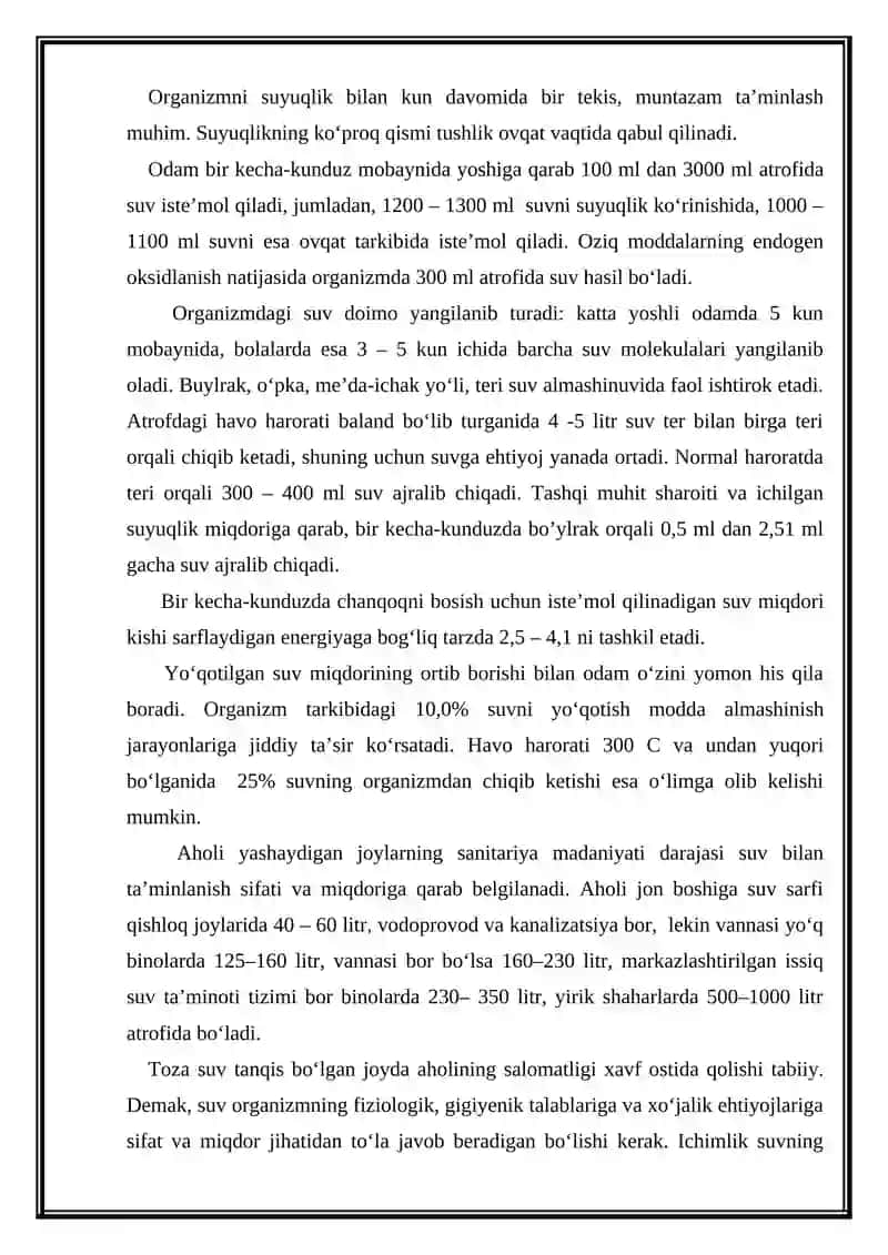 Suvning gigiyenik va epidemiologik ahamiyati 2