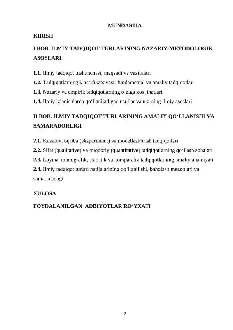ILMIY TADQIQOT TURLARI. mustaqil ish 2