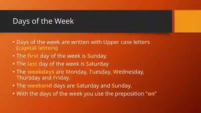 Days of the Week and Months of the Year 2