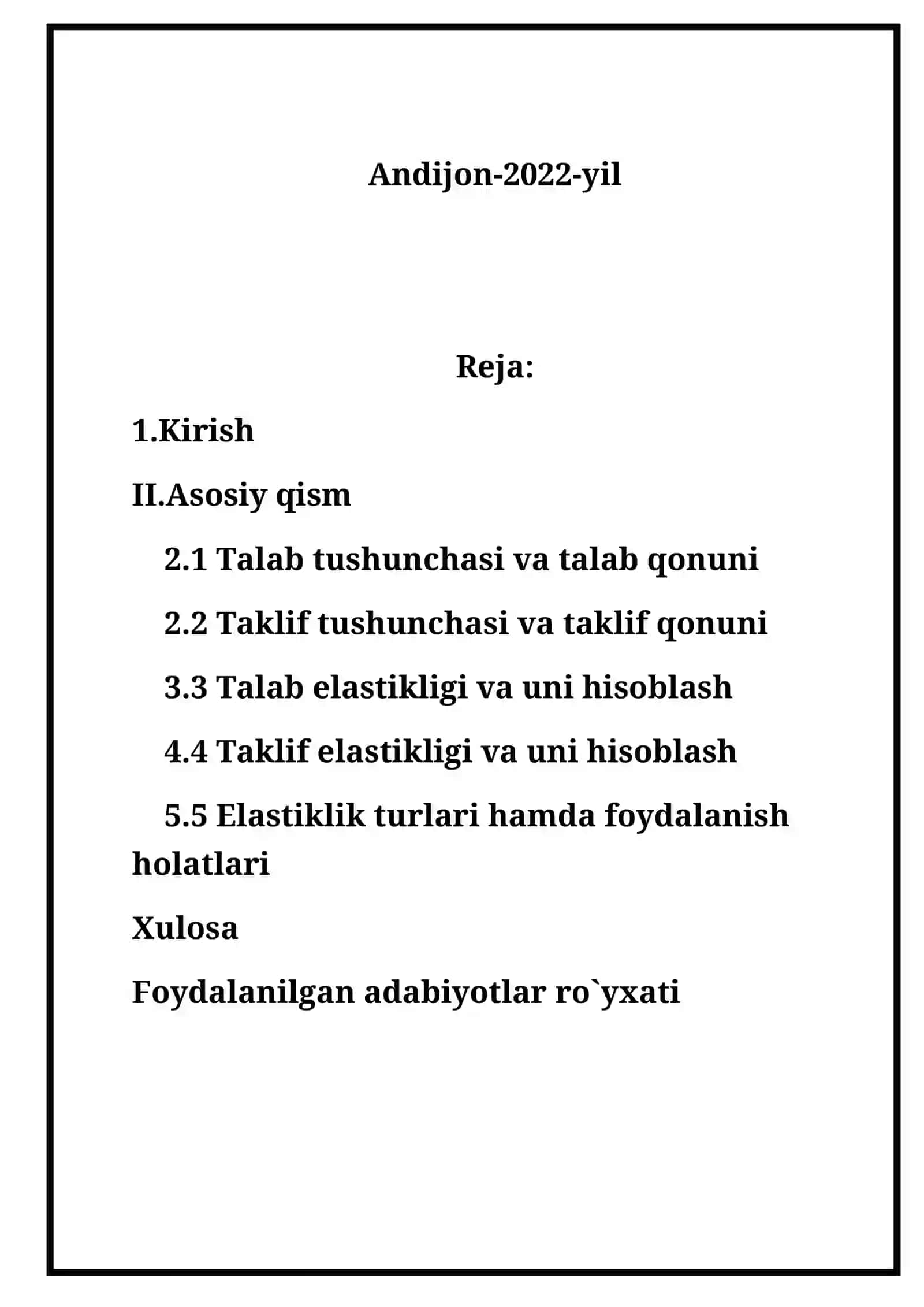 Talab va taklif elastikligi 2