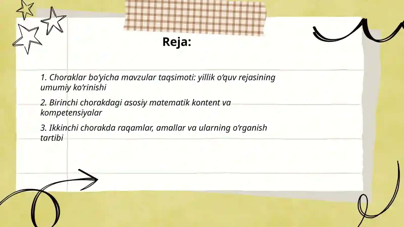 Boshlang‘ich sinf matematika dasturining choraklar bo‘yicha joylashuvi 2