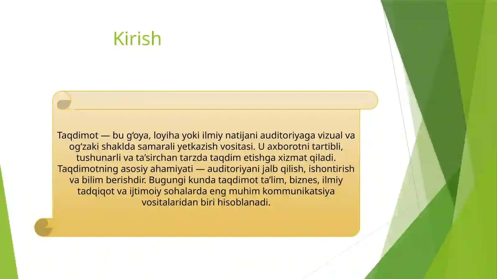 Taqdimot tayyorlash va taqdim etish usullari 2