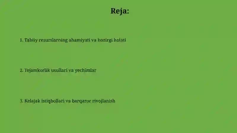 Tabiiy resurslarni tejash 2