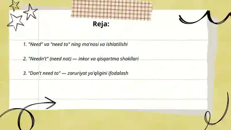 "Need" va "need to" ning ma'nosi va ishlatilishi 2