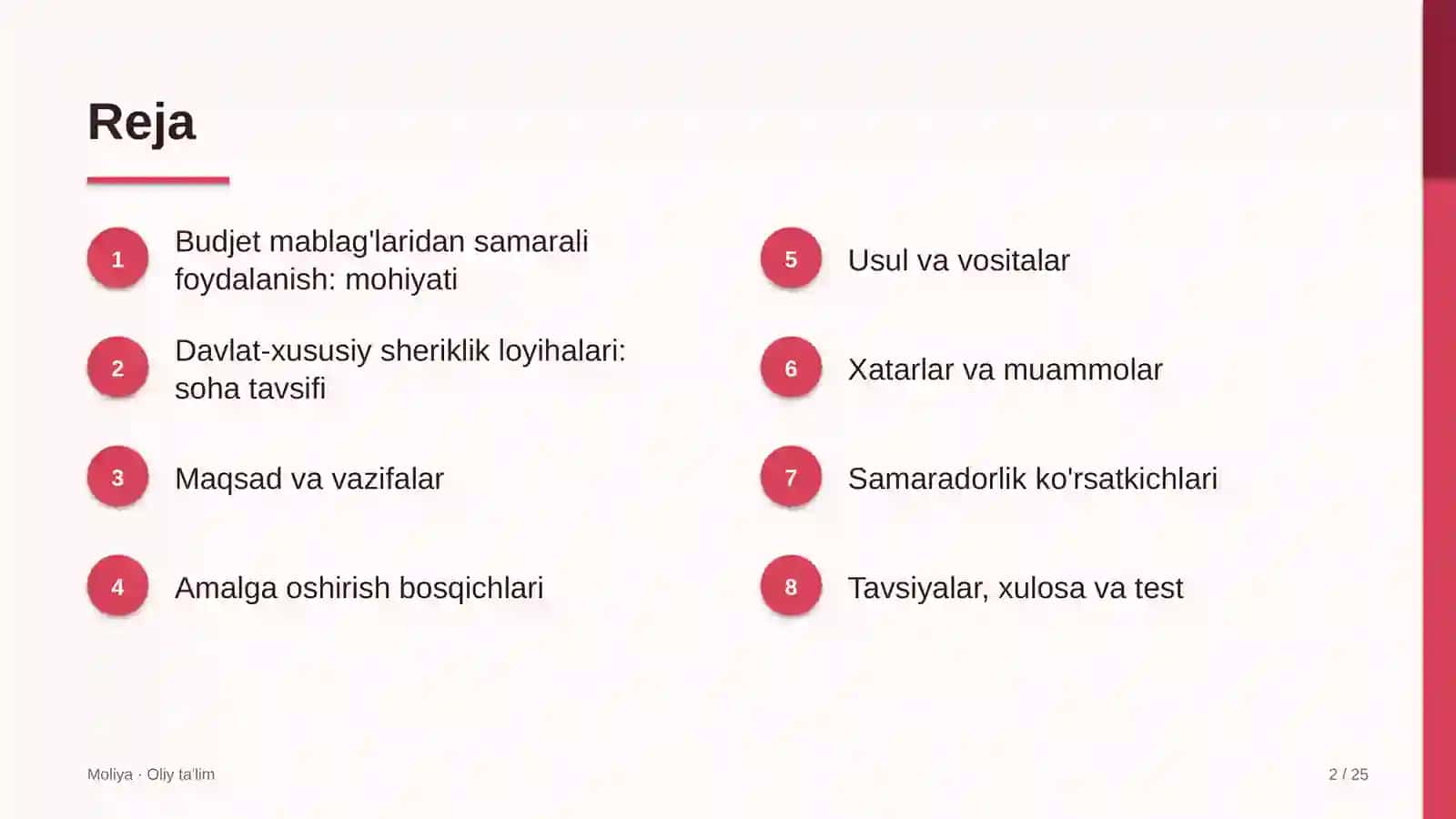 Moliya · Oliy ta'lim 2