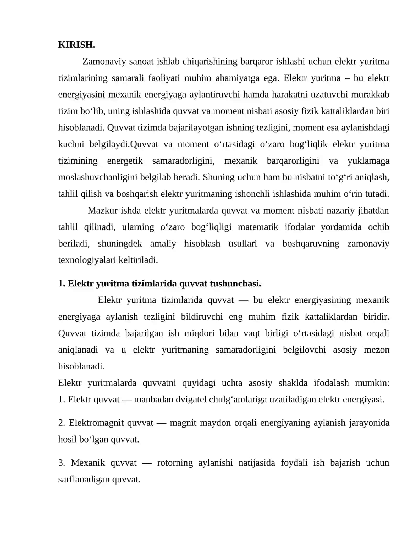 Elektr yuritmalarda quvvat va moment nisbati 2