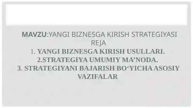 Yangi biznesga kirish strategiyasi 2