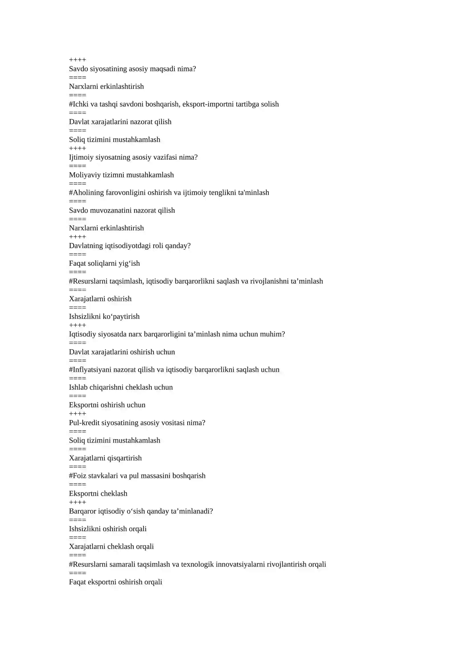 IQTISODIY SIYOSAT FANIDAN  YAKUNIY NAZORAT SAVOLLARI 2