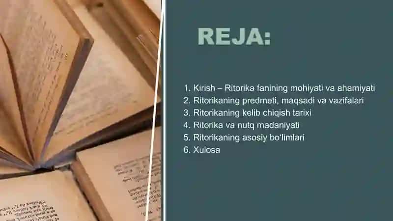 RITORIKA FANINING MAZMUNI VA MUNDARIJASI 2
