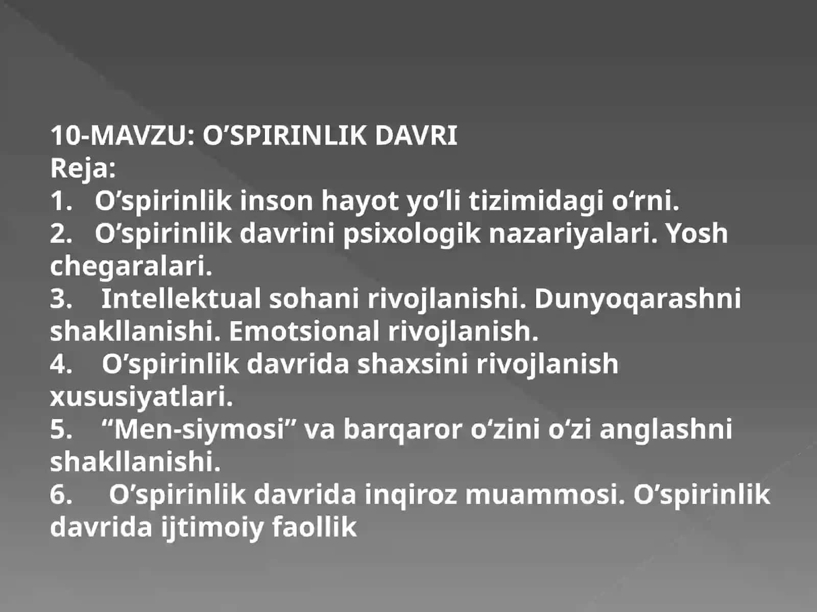 O’spirinlik dаvri 2