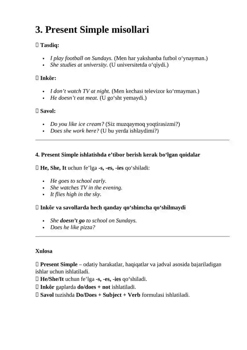 Present Simple Tense 2