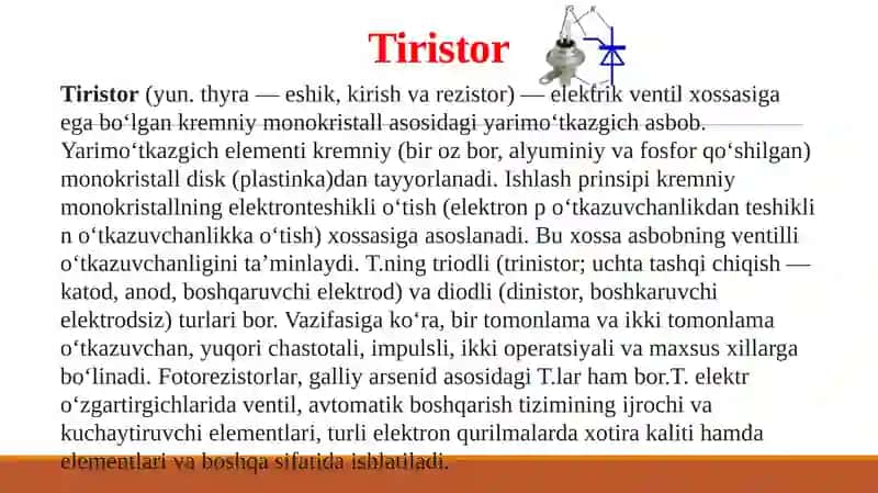 Tiristorlarning sxemalari va qo’llanilishi 2