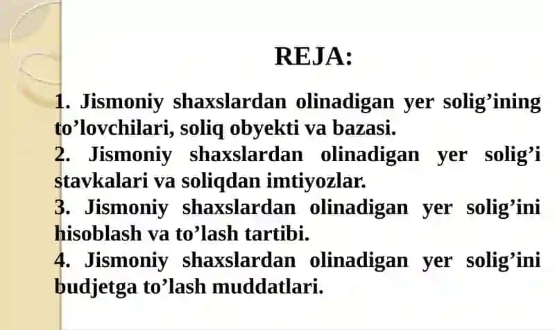 Jismoniy shaxslardan olinadigan yer solig’i 2