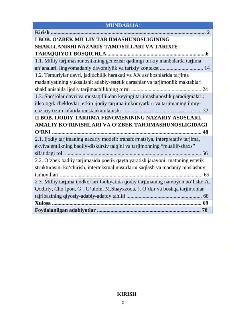 O‘ZBEK MILLIY TARJIMASHUNOSLIK TARIXIDA IJODIY TARJIMANING O‘RNI 2
