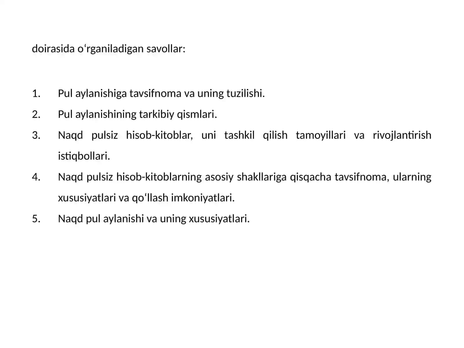 Pul aylanmasi va uning tarkibi 2