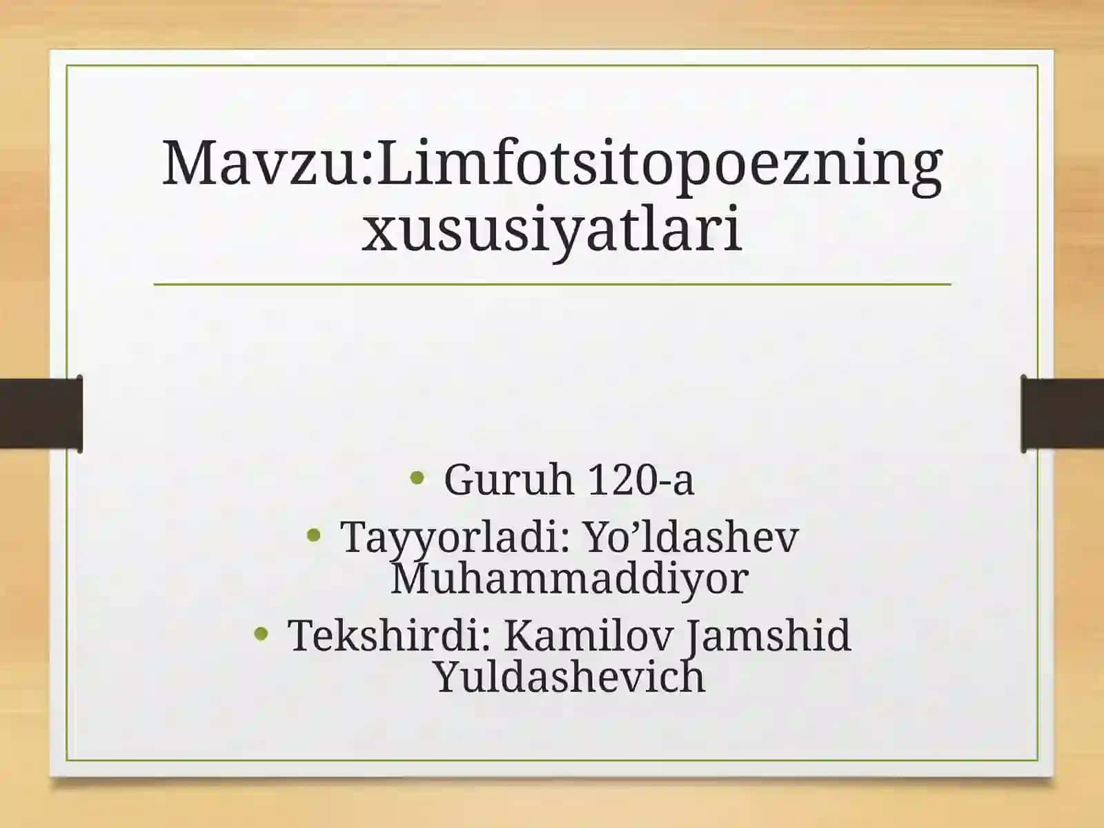Limfotsitopoezning xususiyatlari 2