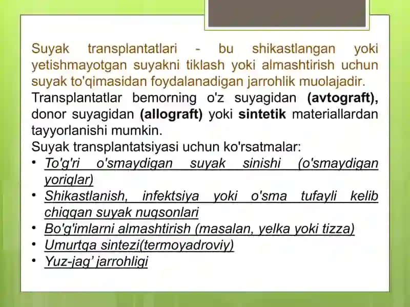 Transplantatlar(suyak transplantatlari) 2