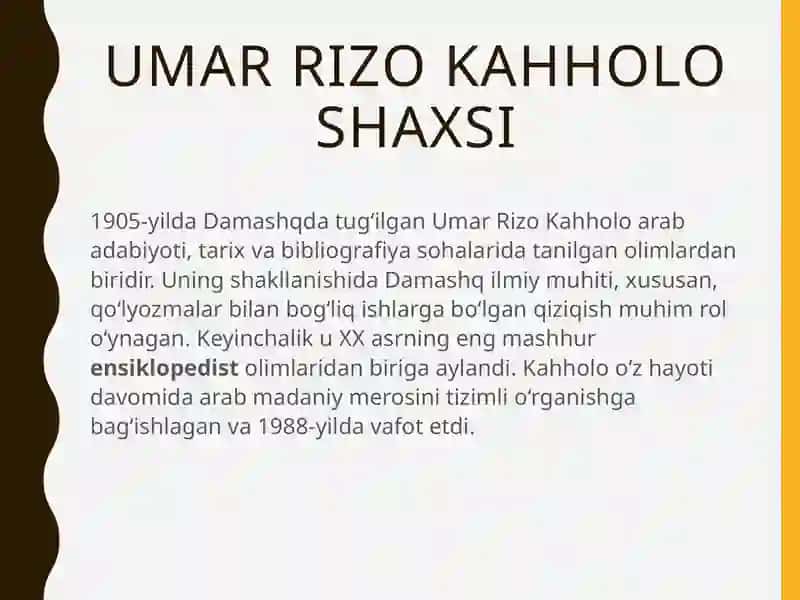 Umar Rizo Kahholo va “Mu‘jam al-Mu’allifīn” asari 2