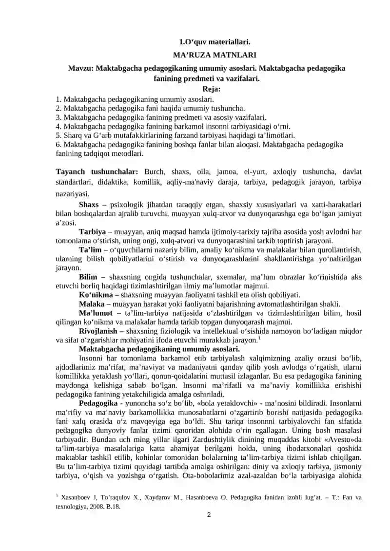 Maktabgacha pedagogika fanining umumiy asoslari 2
