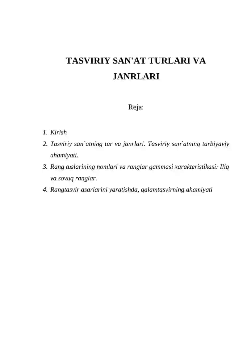 REFERATI TASVIRIY SAN'AT TURLARI VA JANRLARI 2