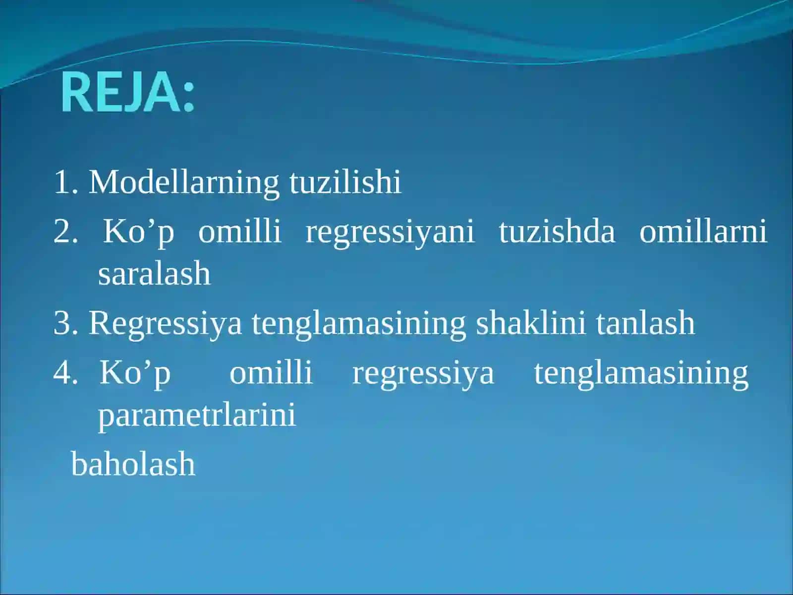 Ko’p omilli ekonometrik tahlil 2