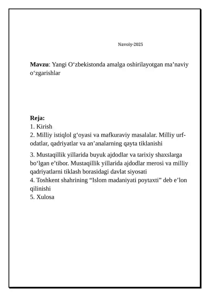 Yangi O‘zbekistonda amalga oshirilayotgan ma’naviy o‘zgarishlar 2