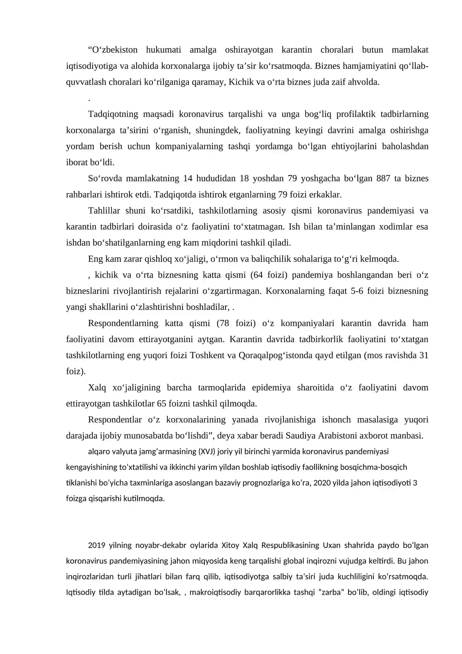 Koronavirus pandemiyasining iqtisodiy ta'siri 2