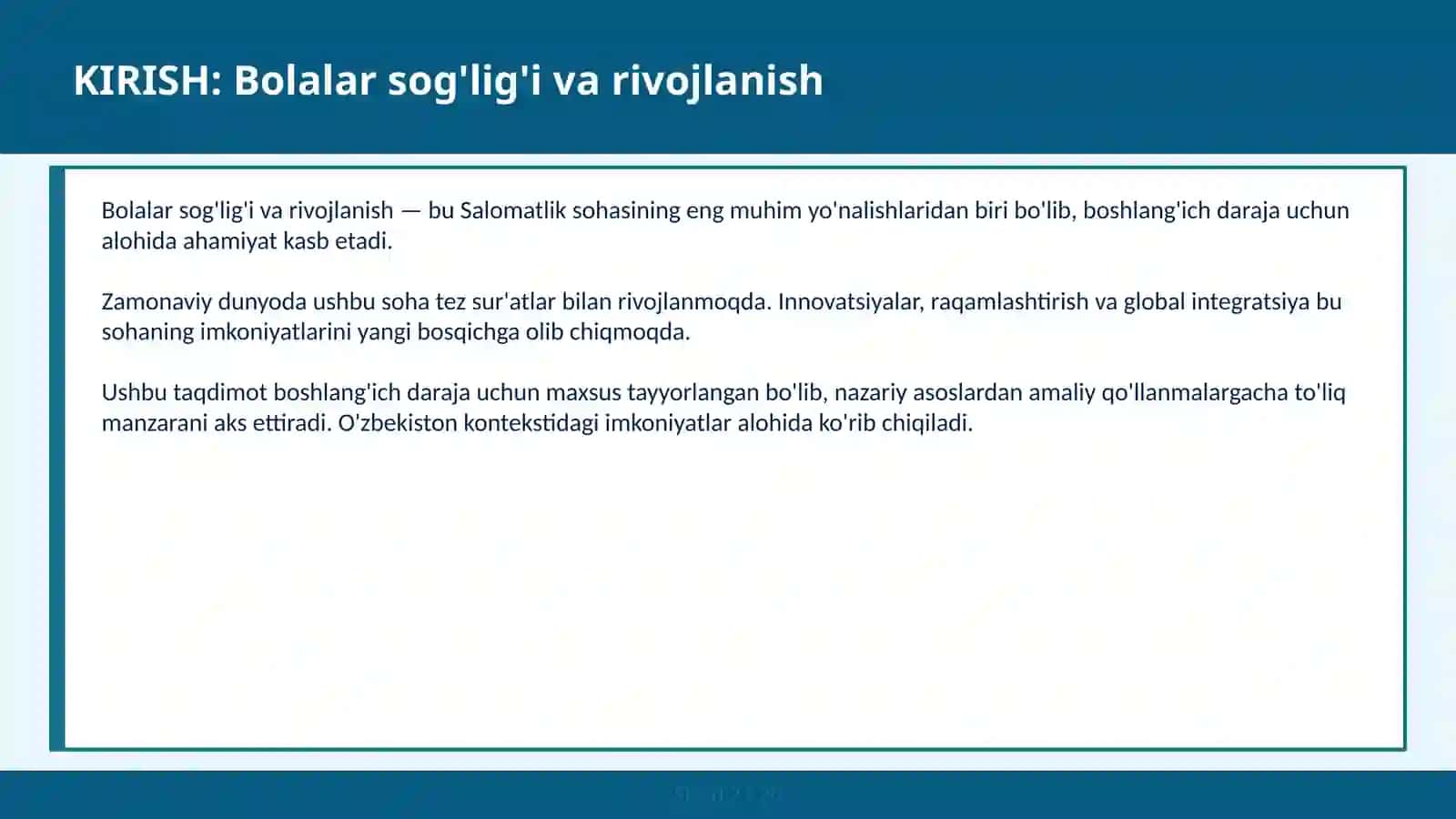BOLALAR SOG'LIG'I VA RIVOJLANISH 2