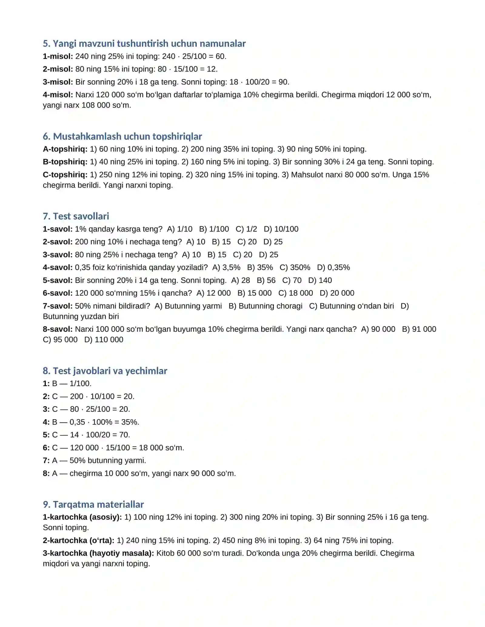 6-SINF MATEMATIKA FANIDAN DARS ISHLANMASI 2
