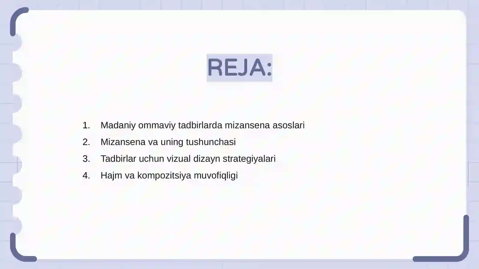 Madaniy ommaviy tadbirlarda mizansena asoslari 2
