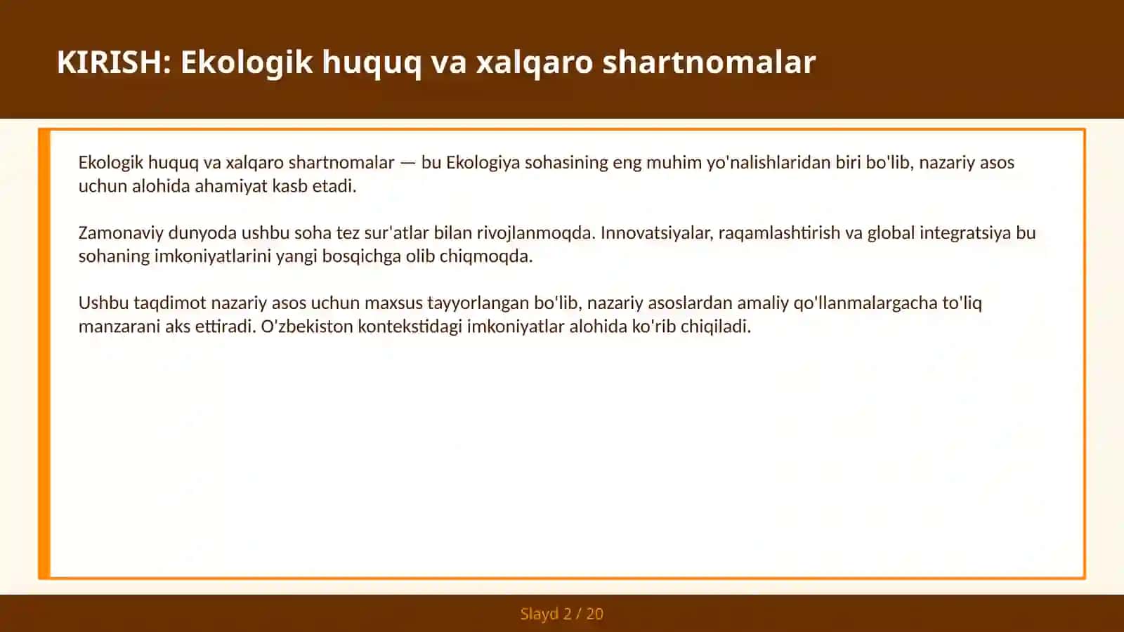 EKOLOGIK HUQUQ VA XALQARO SHARTNOMALAR 2