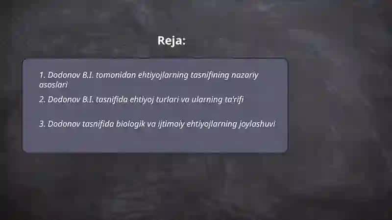 Dodonov B.I tomonidan ehtiyojlarning tasnifi 2