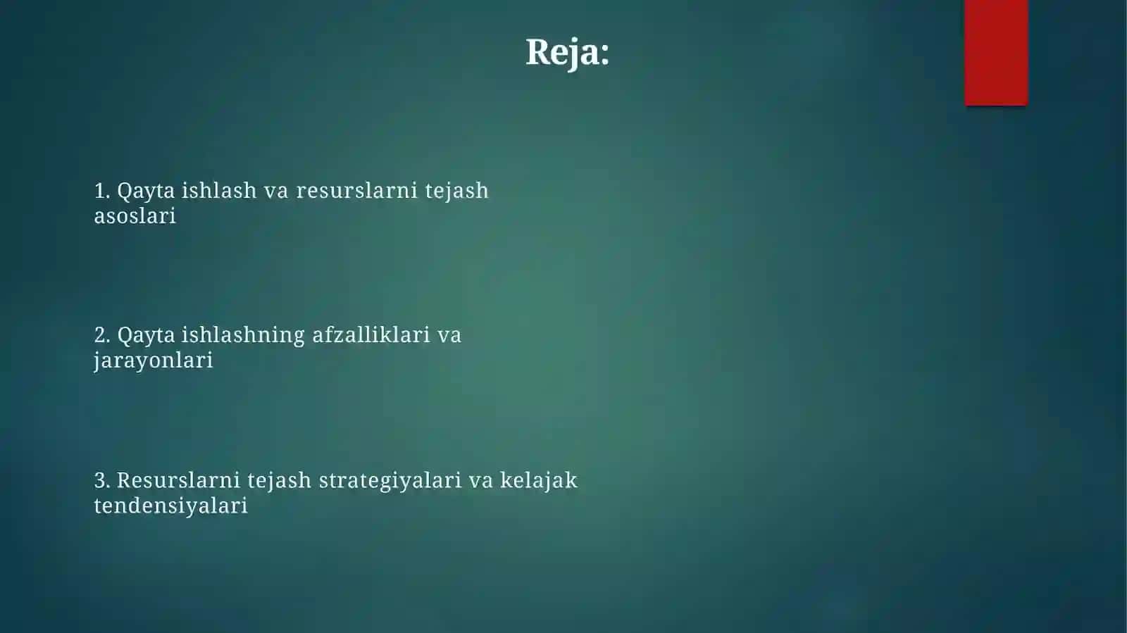 Qaytaishlash varesurslarni tejash 2